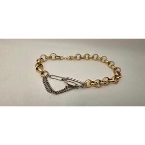 Chunky Mixed Metal Gold Silver Chain Choker Necklace Carabiner Clasp 90s